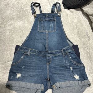 Indigo blue maternity coverall shorts